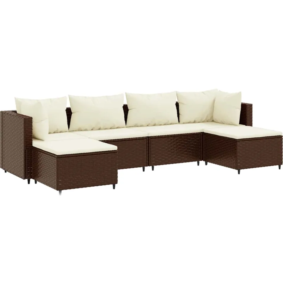 vidaXL 6-delige Loungeset met kussens poly rattan bruin, foto 3