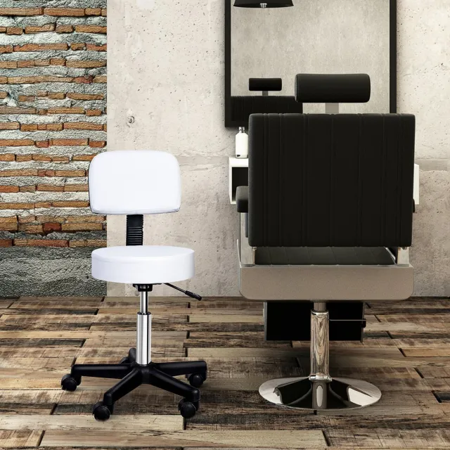 REDOM Bureaukruk met rugleuning - Hoogteverstelbaar - Draaibaar - Met wielen - Voor kantoor, salon, fysiotherapie en thuis - Kunstleer - Wit - 43-55 cm