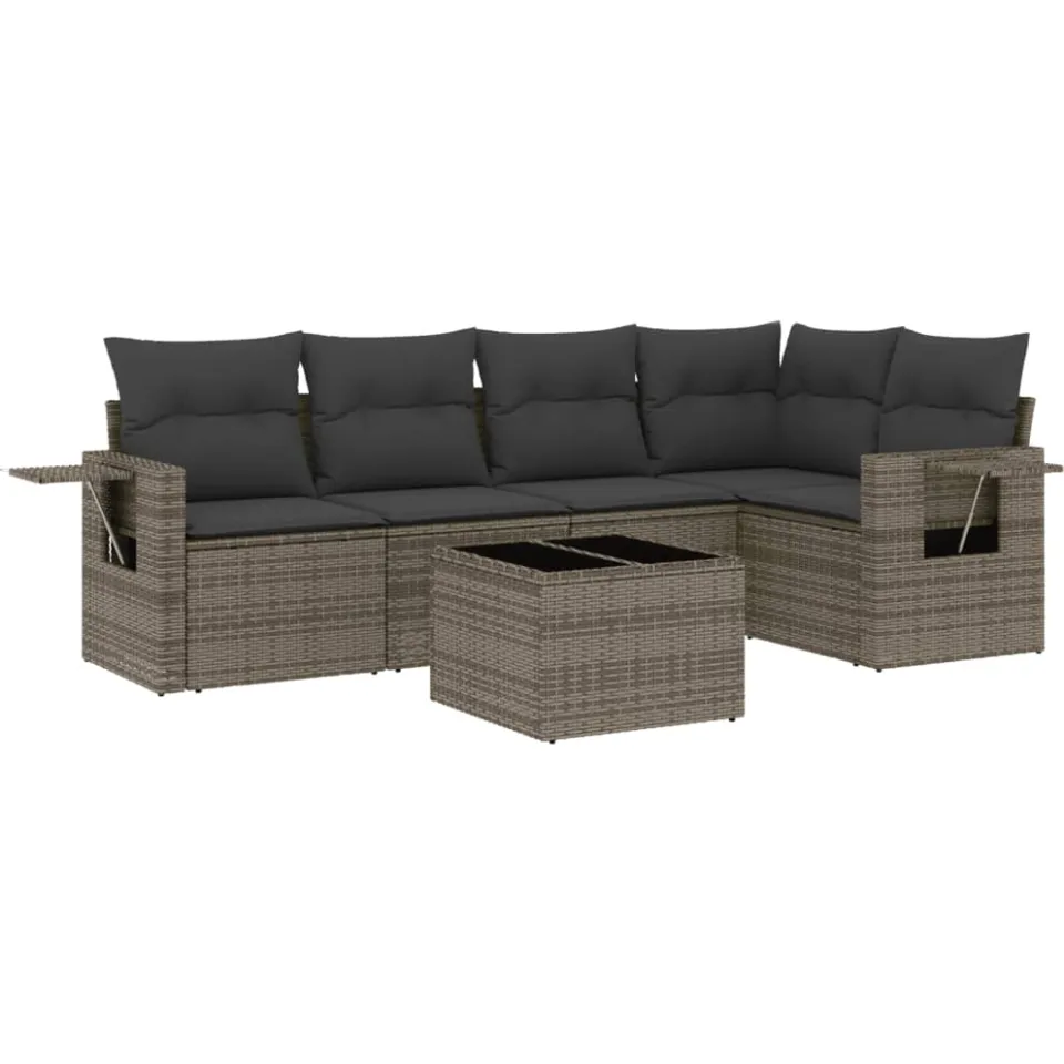 vidaXL 6-delige Loungeset met kussens poly rattan grijs