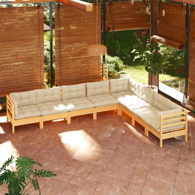 vidaXL 8-delige Loungeset met crèmekleurige kussens massief grenenhout, foto 2