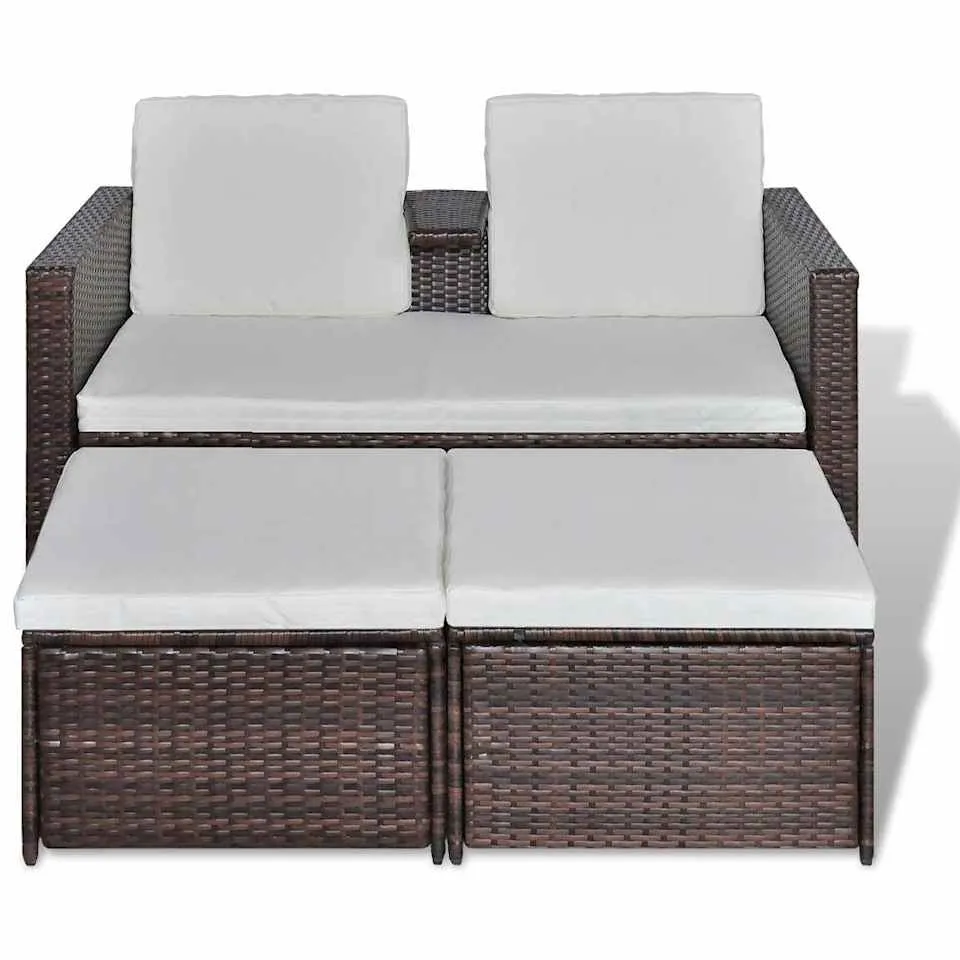 vidaXL 4-delige Loungeset met kussens poly rattan bruin, foto 4