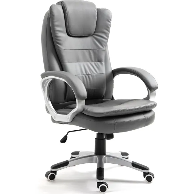Bemada Ergonomische Bureaustoel Grijs – Luxe Directiestoel met Hoge Rugleuning – Kunstleer – Draaibaar en In Hoogte Verstelbaar [BMD1107GY] Meerkleurig
