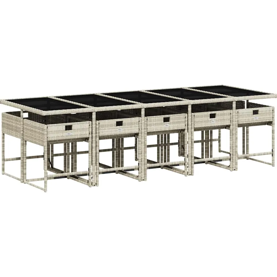 vidaXL 11-delige Tuinset met kussens poly rattan lichtgrijs