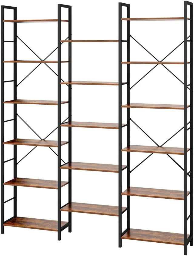 Brandistry Boekenkast - Open Boekenkast - Opbergkast - Metalen Frame - Verstelbare Planken - 17 Planken - Rustic Brown zwart/bruin
