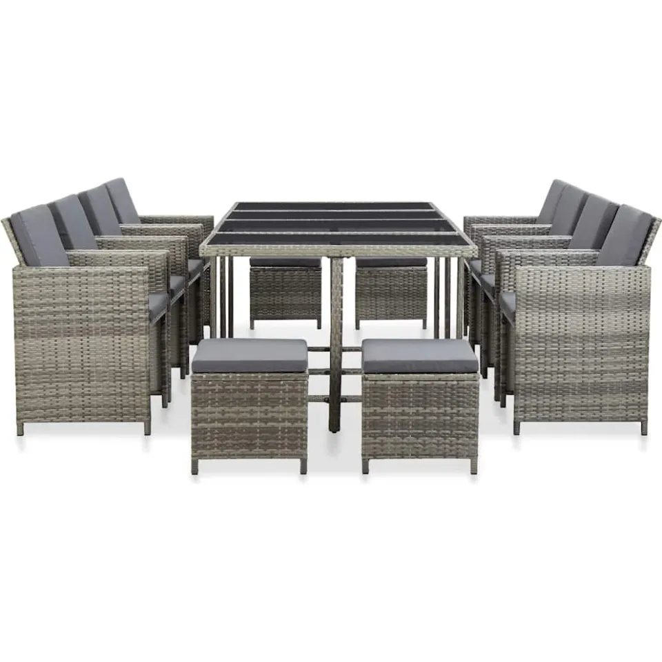 vidaXL 13-delige Tuinset met kussens poly rattan grijs, foto 2