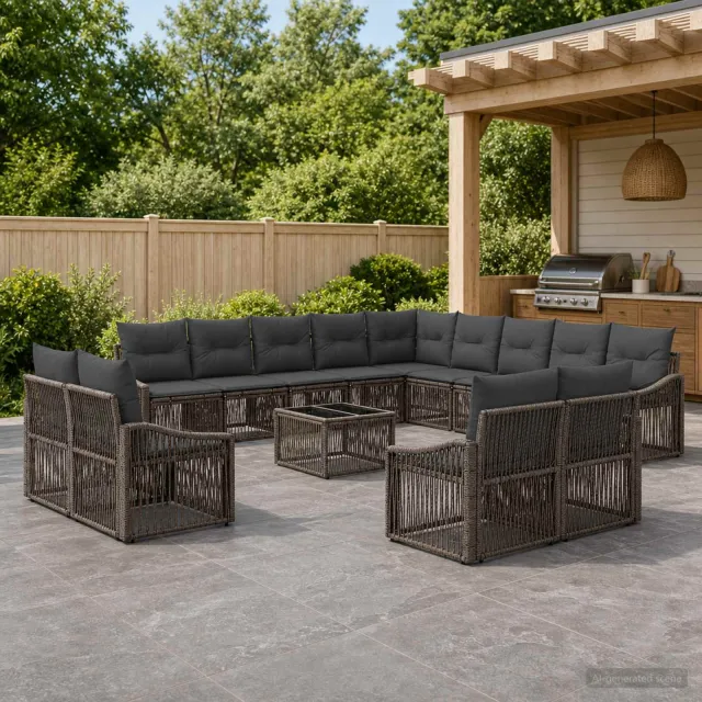 vidaXL Tuinbankenset 14 st Grijs poly rattan, foto 2
