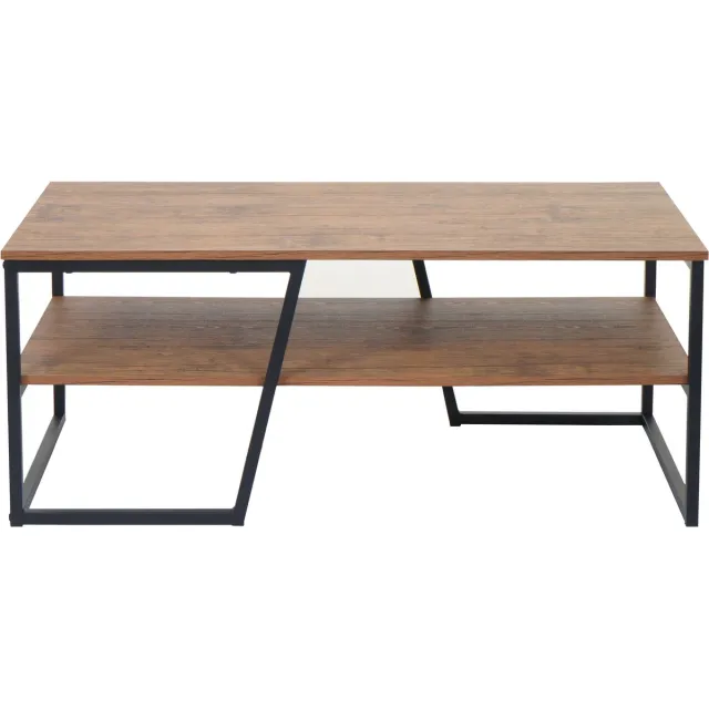 MCW Salontafel MCW-A27, woonkamertafel bijzettafel sofatafel, metalen legplank 3D structuur 46x110x60cm, wild eiken look bruin