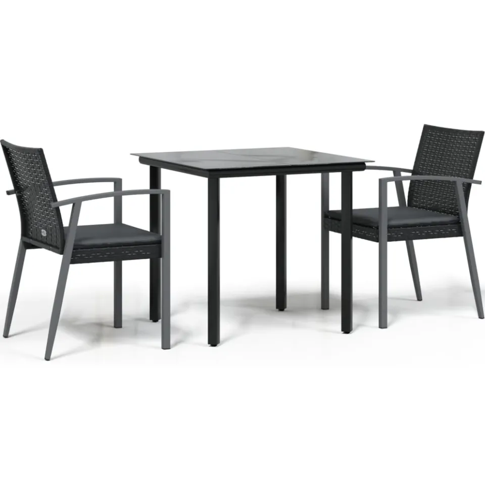 vidaXL 3-delige Tuinset met kussens poly rattan en staal Zwart