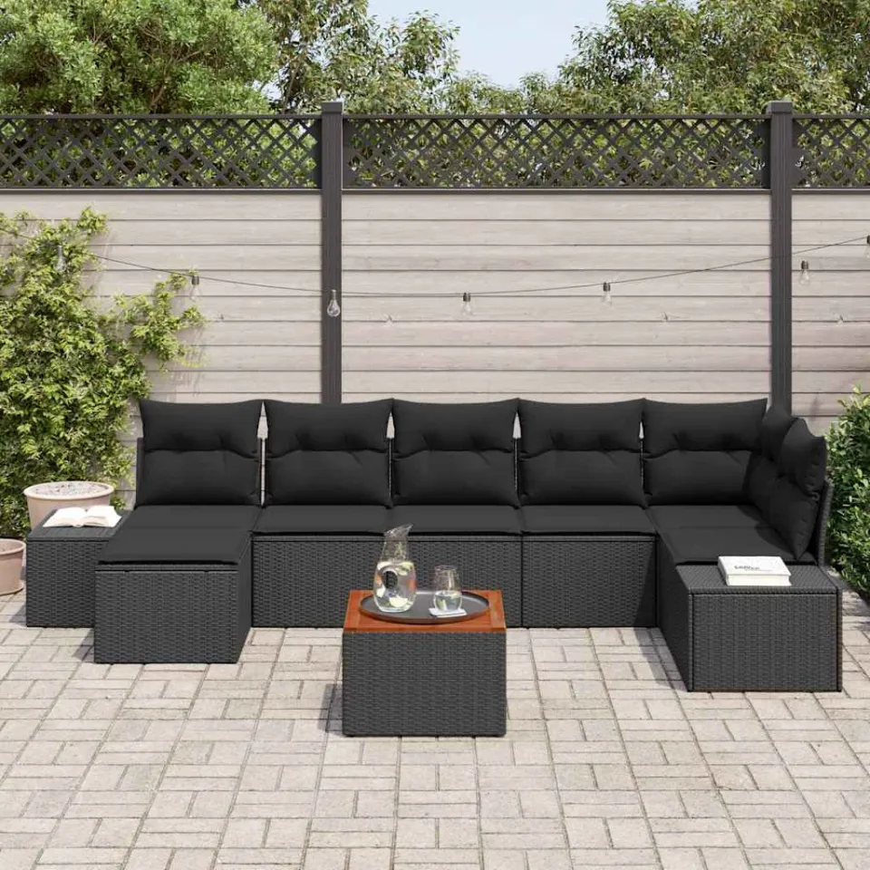 vidaXL Tuinbankenset 8 st Zwart poly rattan, foto 3