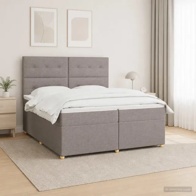 vidaXL Boxspringbed met matras met hoofdeinde Taupe 200 x 200 cm Stof