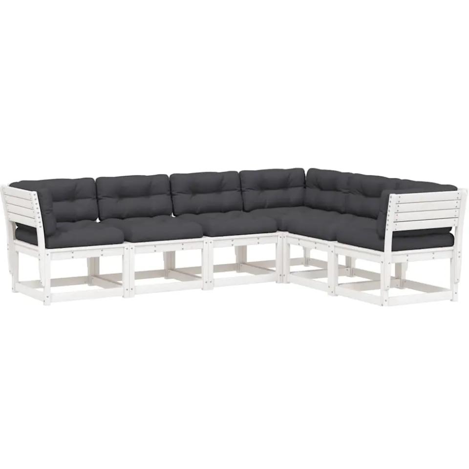 vidaXL 6-delige Loungeset met kussens massief grenenhout wit