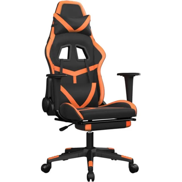 vidaXL Gamestoel - met - voetensteun - kunstleer - zwart - en - oranje Zwart en oranje