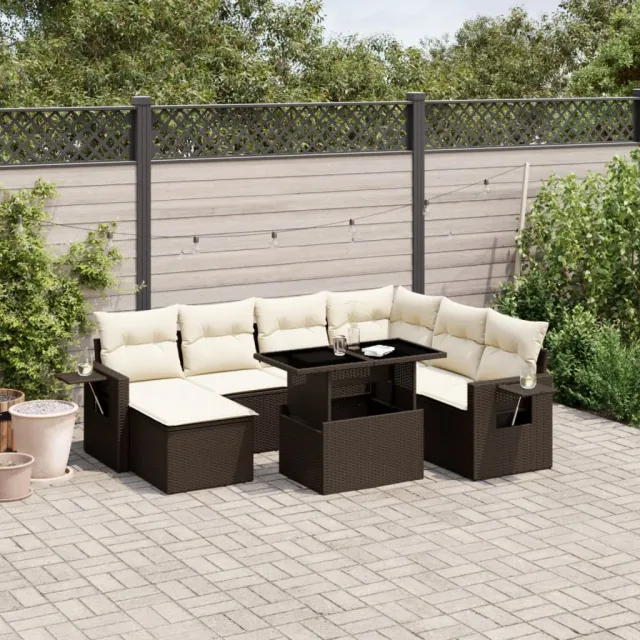 vidaXL 8-delige Loungeset met kussens poly rattan bruin, foto 2