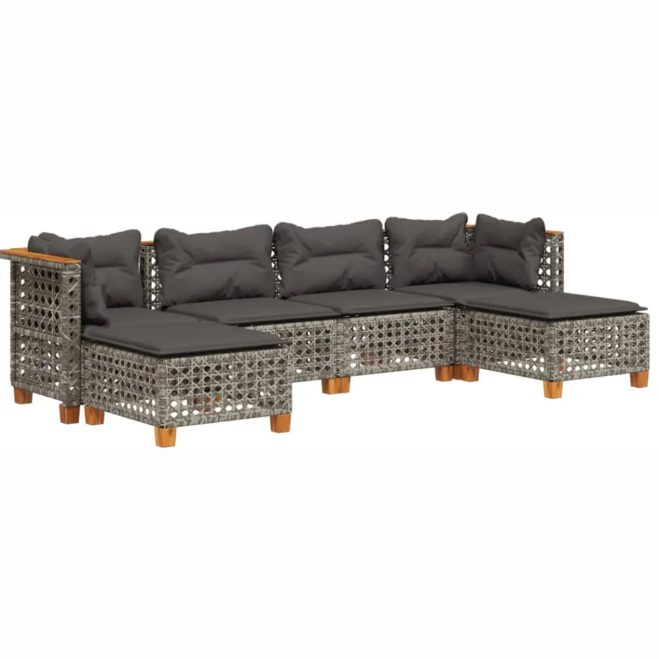 vidaXL 6-delige Loungeset met kussens poly rattan grijs, foto 3
