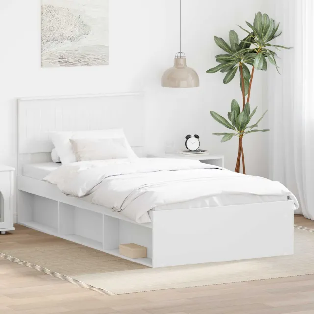 vidaXL Bedframe met hoofdeinde Wit 100 x 200 cm Massief grenenhout