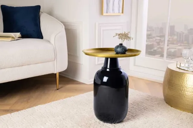 Invicta Interior Ronde bijzettafel ELEGANCIA 50cm goud antiek zwart metaal ijzer handgemaakt - 43497 Zie omschrijving