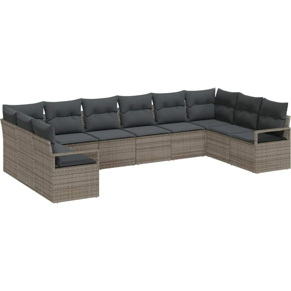 vidaXL Tuinbankenset 10 st Grijs poly rattan, foto 3