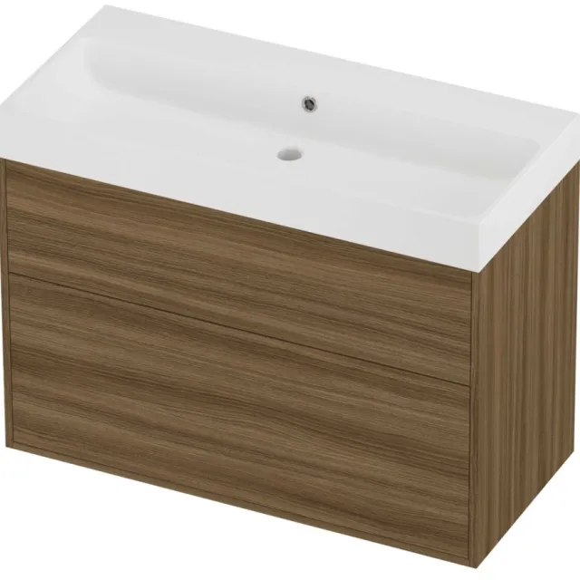 Proline Podium Badmeubelset Polystone Loft 2 Laden 100x46x75 cm Mat White Caramel Walnut Houtlook