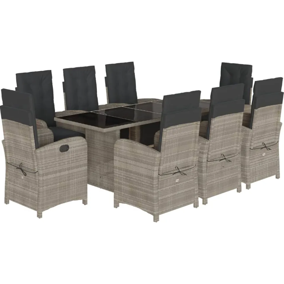 vidaXL 9-delige Tuinset met kussens poly rattan lichtgrijs grijs, foto 3