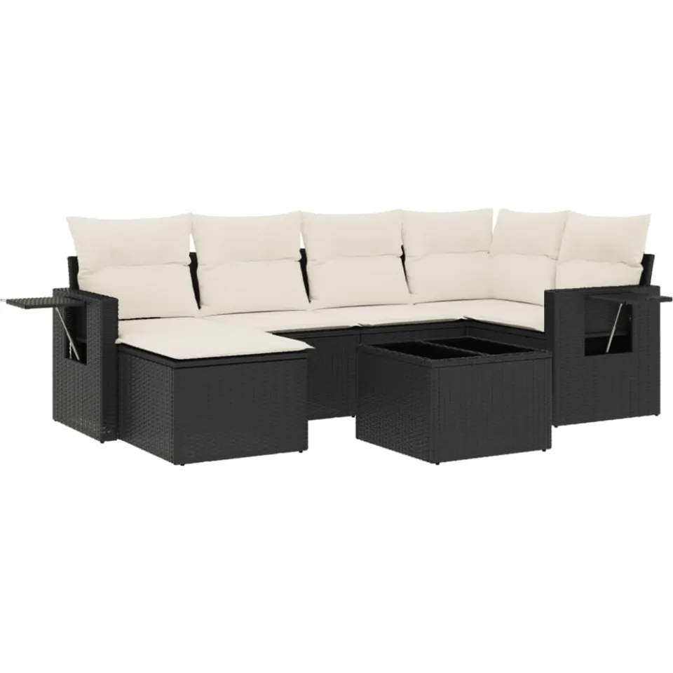 vidaXL 7-delige Loungeset met kussens poly rattan zwart
