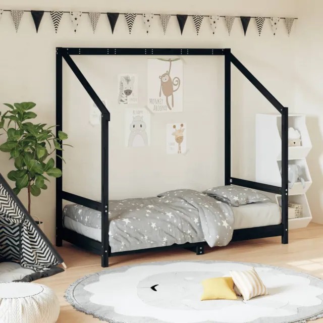 vidaXL Kinderbedframe 80x160 cm massief grenenhout zwart, foto 2
