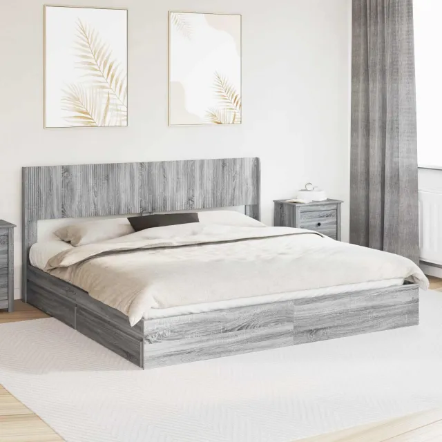 vidaXL Bedframe met opbergruimte en hoofdbord 2 st Grijs Sonoma Lichtgrijs