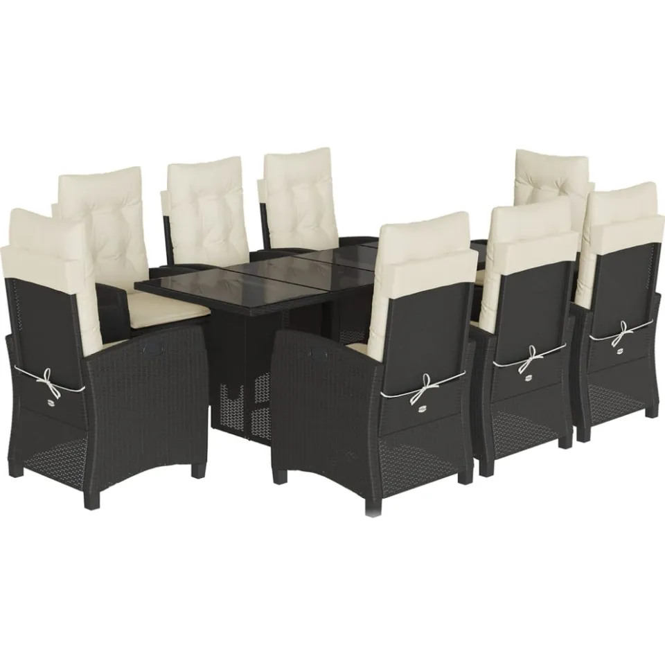 vidaXL 9-delige Tuinset poly rattan zwart