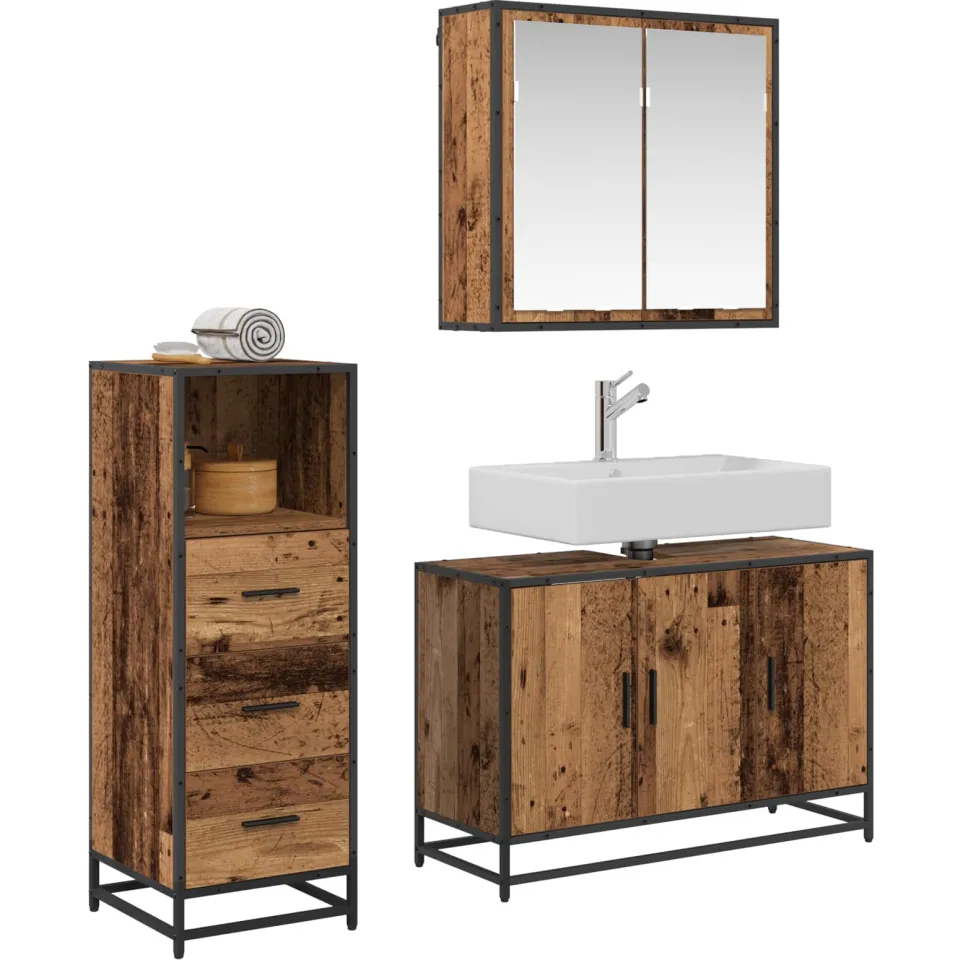 vidaXL Badkamermeubelset 3 st Oud Hout Bewerkt hout Bruin
