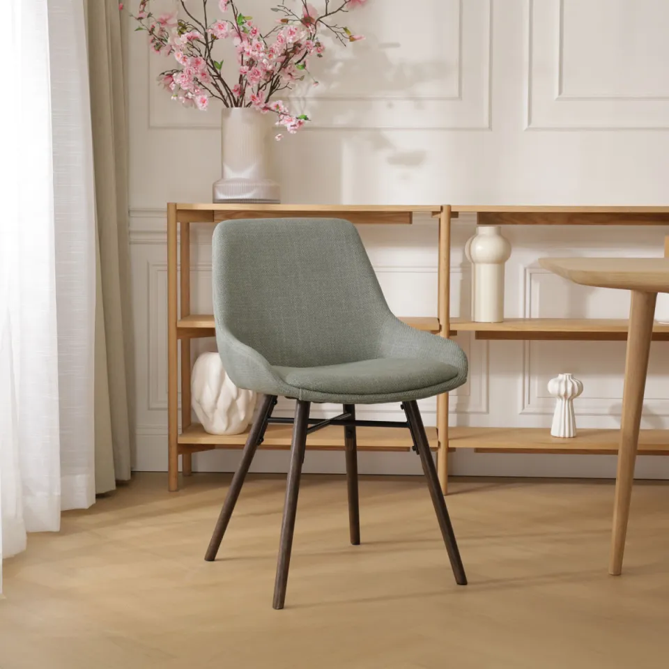 Nolon Nena-Isa eetkamerstoel saliegroen - walnoot houten onderstel, foto 2