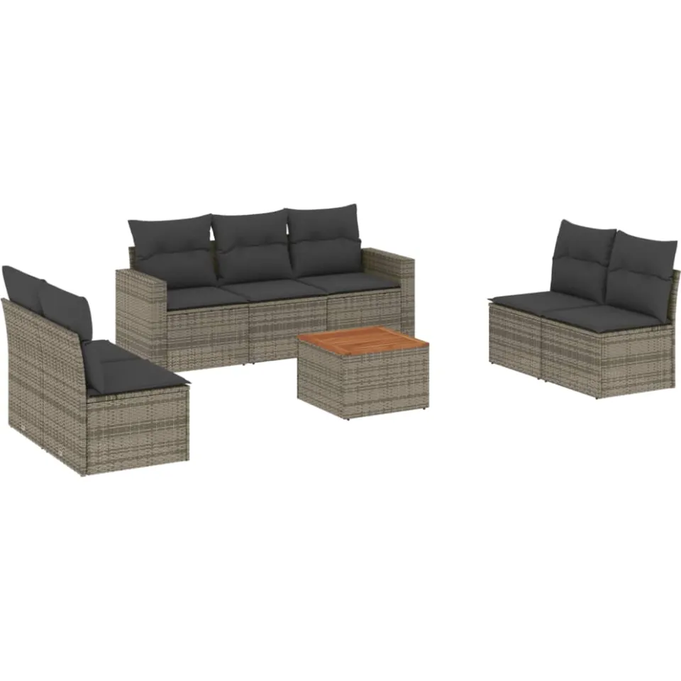 vidaXL 8-delige Loungeset met kussens poly rattan grijs