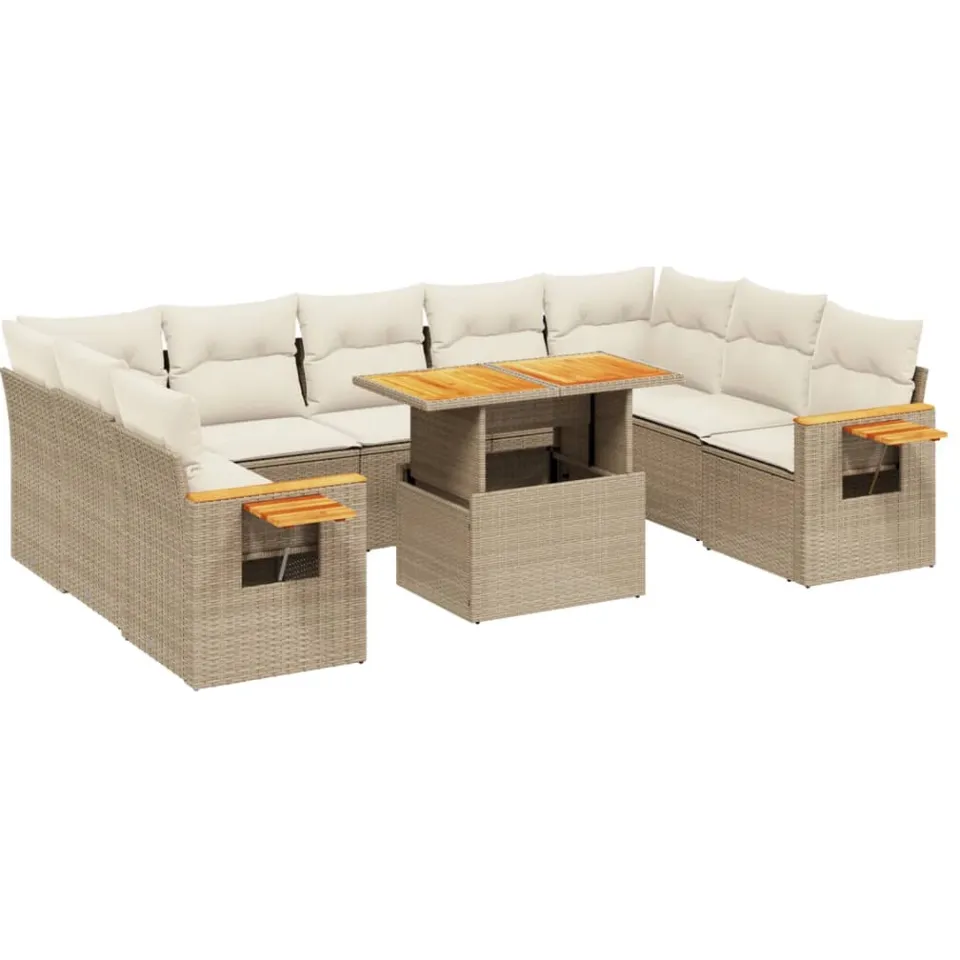 vidaXL 10-delige Loungeset met kussens poly rattan beige, foto 3