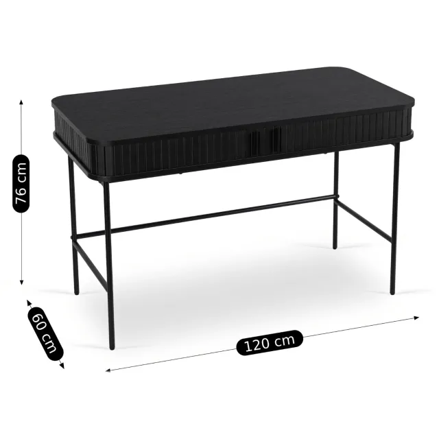 Mebel Elite TRISH - Bureau - Zwart - Geribbelde schuifdeuren - MDF-blad