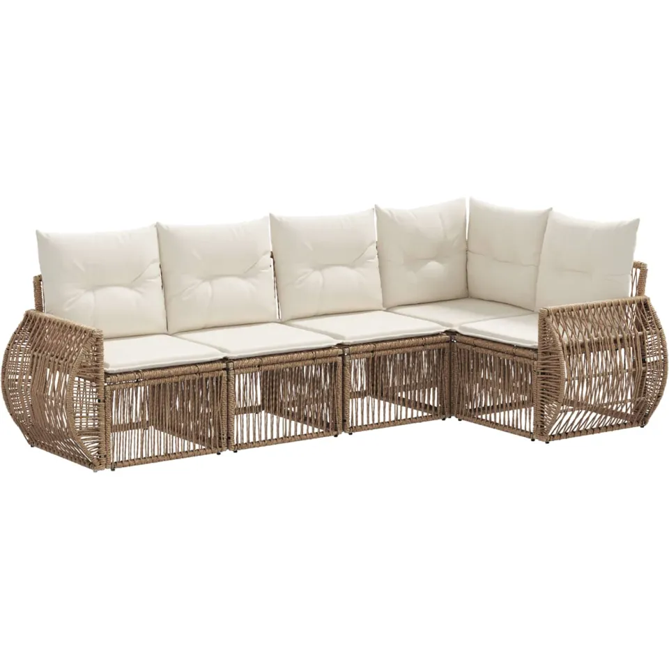 vidaXL Tuinbankenset 5 st 5-zits Beige en Crème Wit poly rattan, foto 3