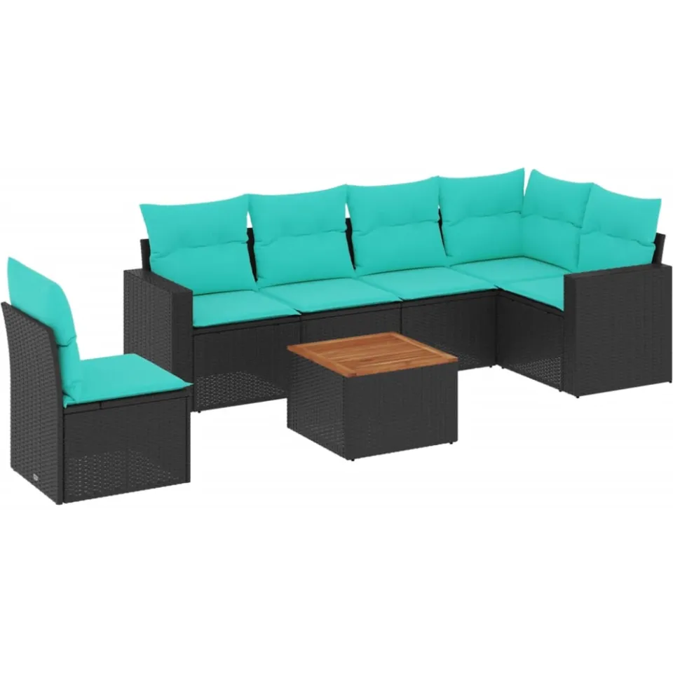 vidaXL 7-delige Loungeset met kussens poly rattan zwart, foto 3