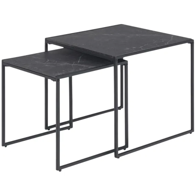 Lisomme Imke salontafel marmerlook antraciet - set van 2 Zwart