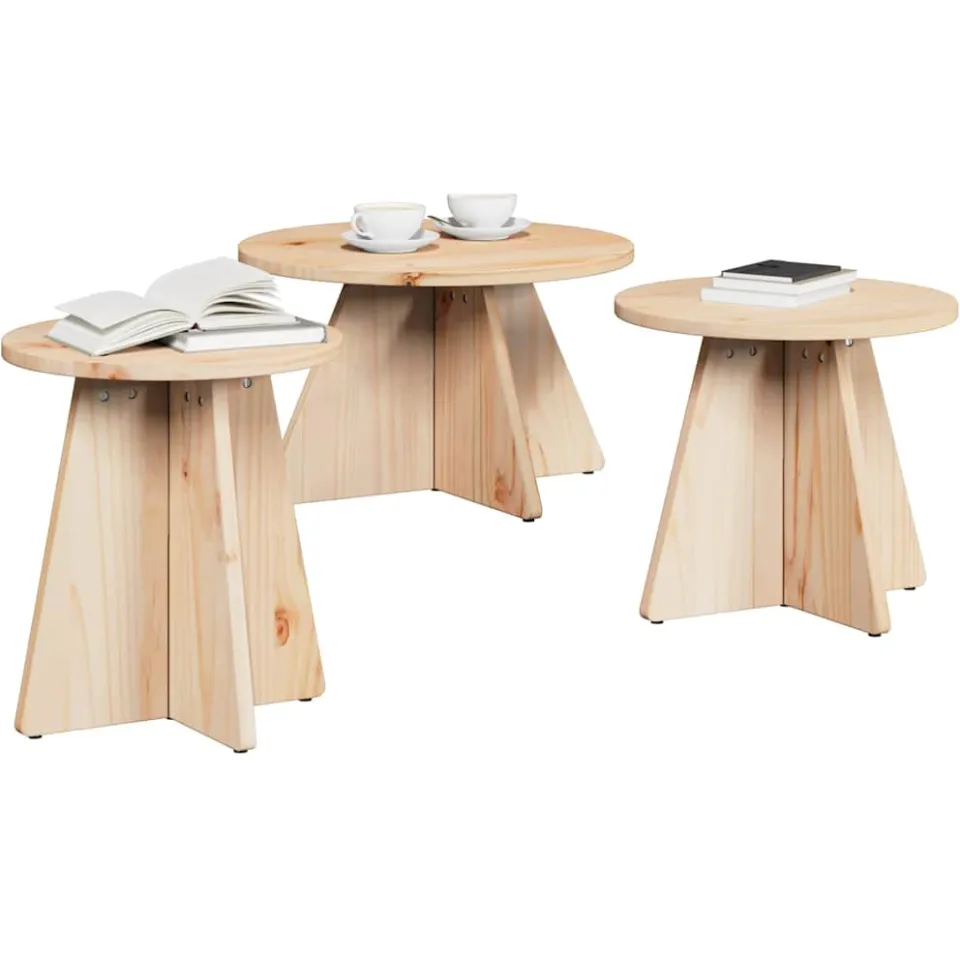vidaXL Salontafel 3 st Naturel 49 x 49 x 30 cm Beige