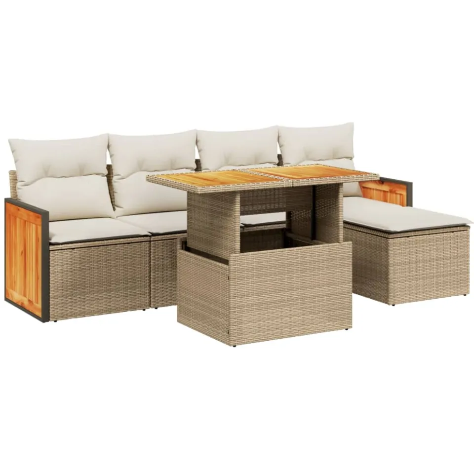 vidaXL 6-delige Loungeset met kussens poly rattan beige, foto 3