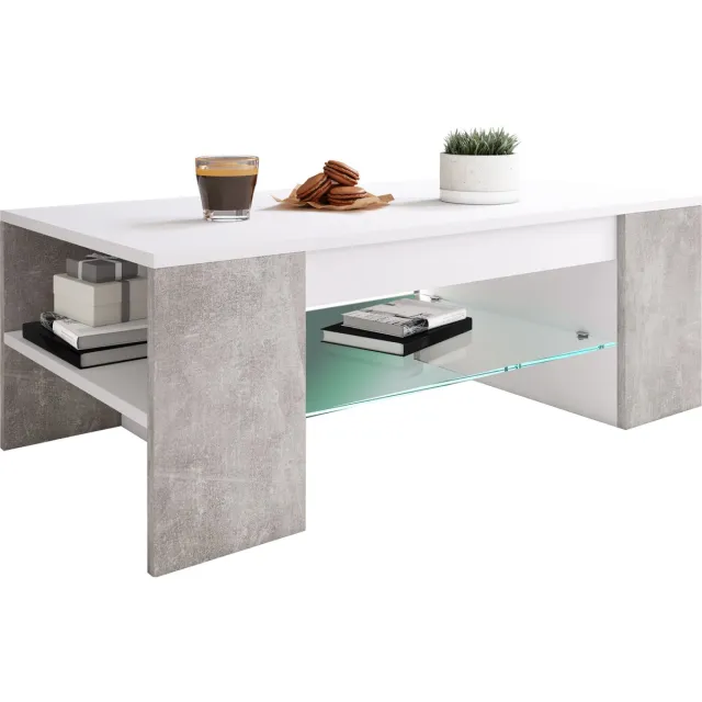 Vcm Houten salontafel Sofa-tafel Woonkamertafel Bijzettafel Lade glas Tunas Wit / betonlook