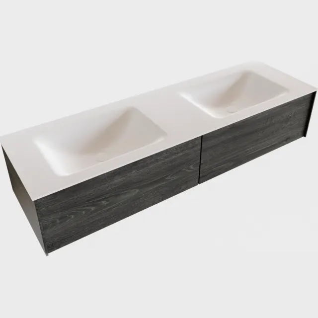 Boss & Wessing Badkamermeubel BWS Madrid Antraciet 150x45x30 cm Mat Witte Solid Surface Wastafel Dubbel (2 lades, 0 kraangaten)