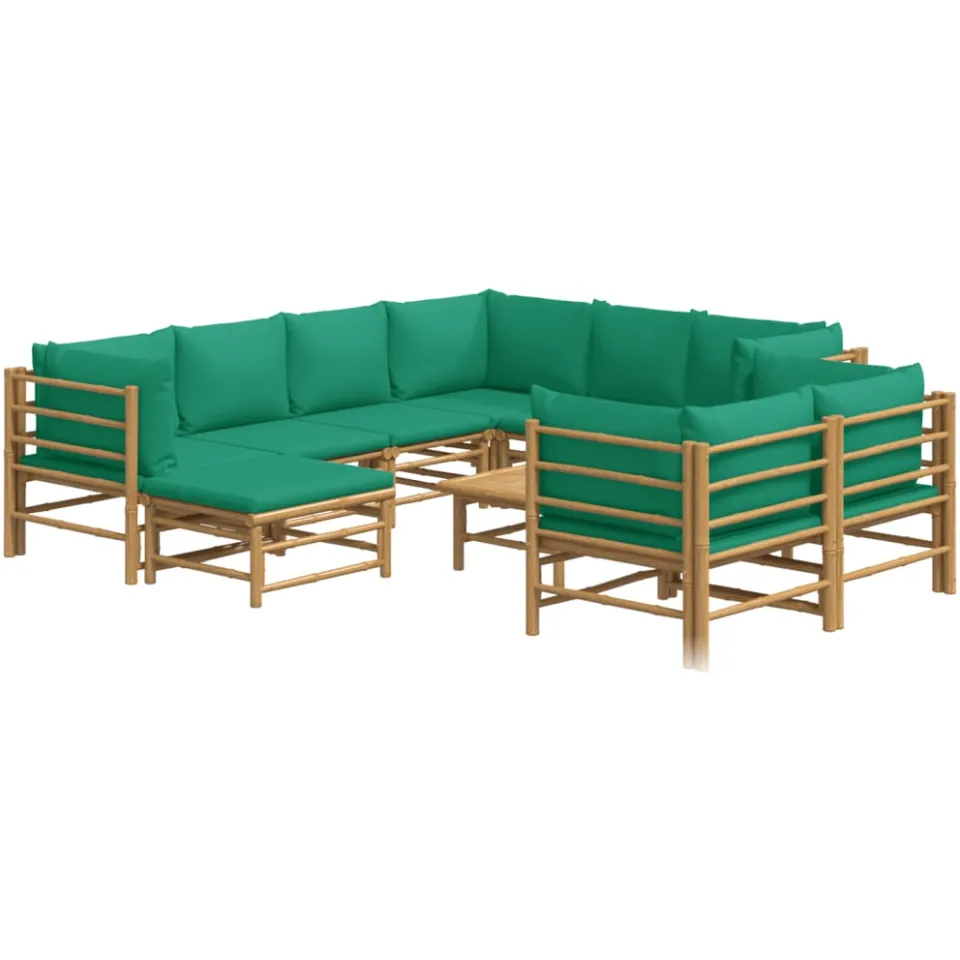 vidaXL 10-delige Loungeset met kussens bamboe groen Bruin