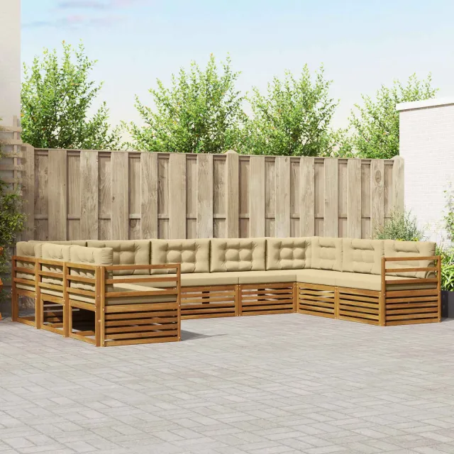 vidaXL Buiten bankenset 9 st 9-zits Natuurlijk en Beige