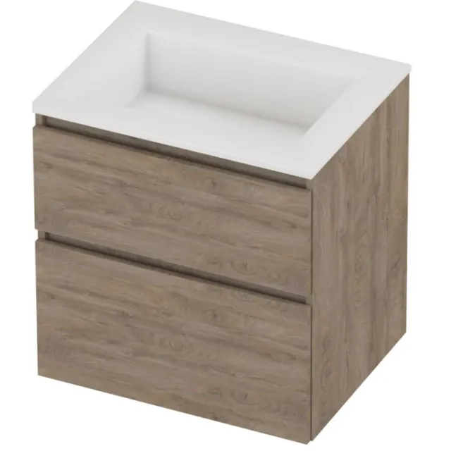 Proline Aristo Badmeubelset Polystone Elegant Zonder Kraangat 60x46x62 cm Glans Wit Raw Oak Eiken