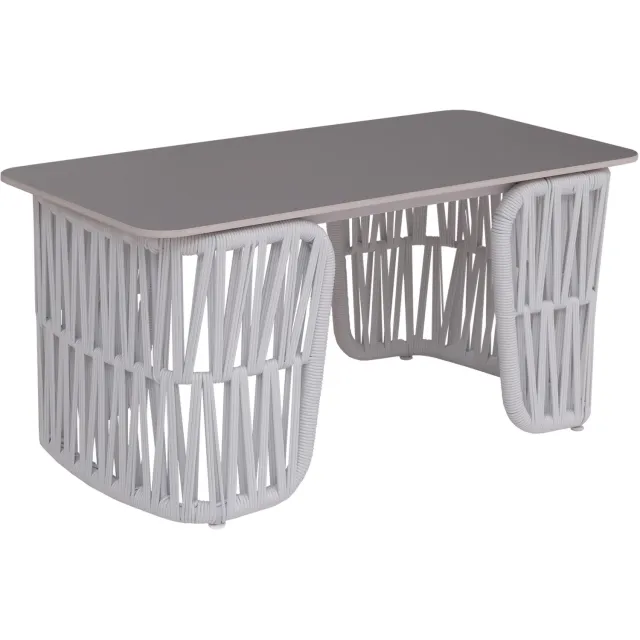 MCW Loungetafel MCW-P90, tuintafel balkontafel outdoor, touwvlechtwerk Rope Sintersteen 43x90x45cm ~ lichtgrijs, blad grijs