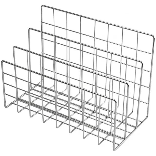 NUVEX Zilverkleurige metalen tijdschrifthouder voor dames en heren modern draad rek met meerdere vakken bureau organizer voor kranten en tijdschriften minimalistisch design