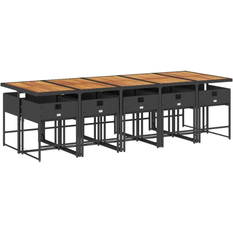 vidaXL 11-delige Tuinset met kussens poly rattan zwart, foto 3