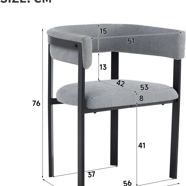 COVREO Eetkamerstoel 61x50x76 cm grijs, stof en metaal, set van 2