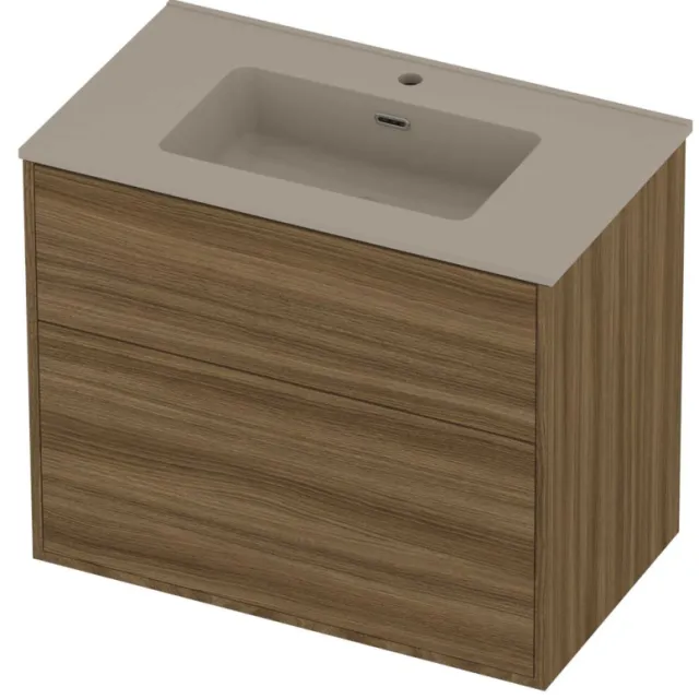 Proline Tribute Badmeubelset Porselein In Kader 80x46x67 cm Mat Crème Cotton Caramel Walnut Houtlook