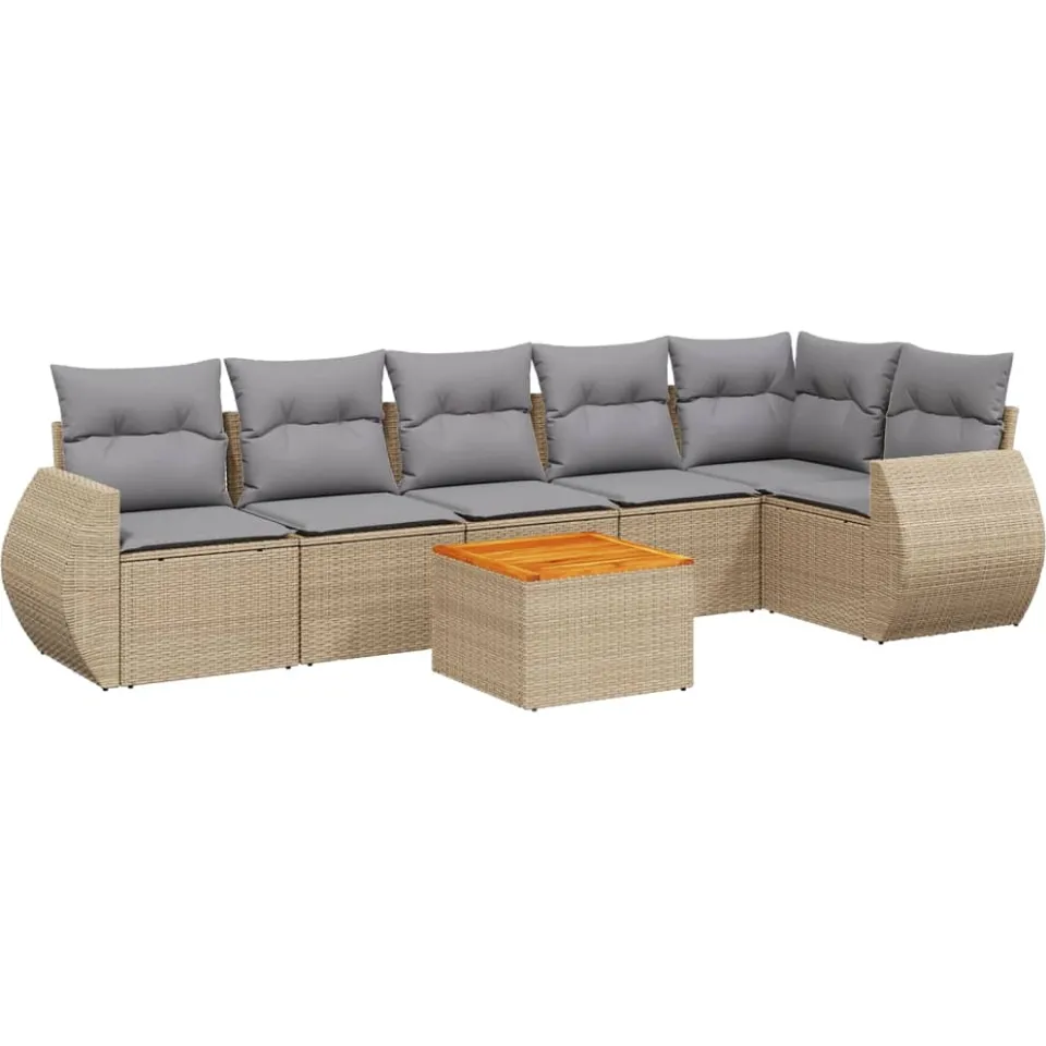 vidaXL 7-delige Loungeset met kussens poly rattan beige, foto 3