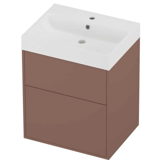 Proline Podium Badmeubelset Polystone Loft 1 Kraangat 60x46x75 cm Mat White Beauty Blush Rosé Goud
