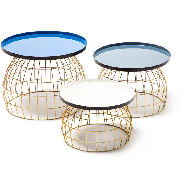 Padiro 3-delige bijzettafelset - Ø 40 x 26 cm - Blauw / Grijs / Wit - Modern Art deco Glamour - IJzer, Metaal meerkleurig